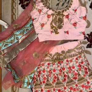 PEACH LEHENGA WITH ANTIQUE GOLD EMBELLISHMENTS - Size 34